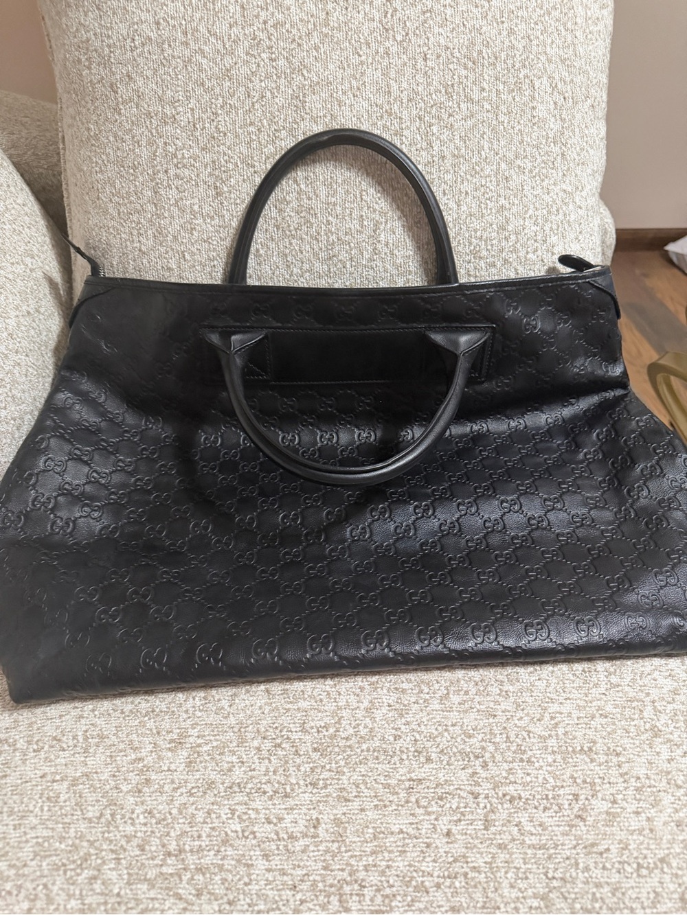 Gucci Black Embossed Leather Tote Bag
